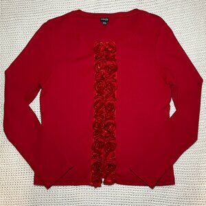 Rafaella Cardigan Sweater Red Rose 100% Cotton Women's Petite Medium Romantic